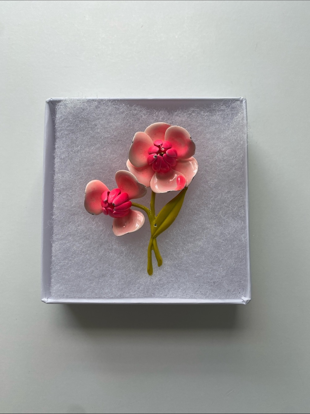 Vintage Hand Painted Pink Enamel Floral Brooch Double Blossom Pin